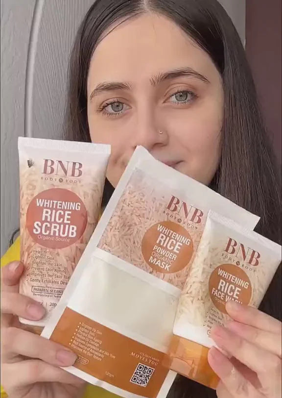 5-in-1 BnB Rice Whitening & Glowing Facial Kit – Sunscreen, Face Wash, Scrub, Mask & Glow Serum