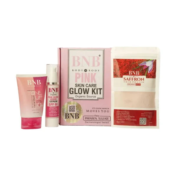 BnB Pink Glow Kit – Toneup Facewash, Saffron Mask & Pink Glow Sunscreen for Radiant Skin